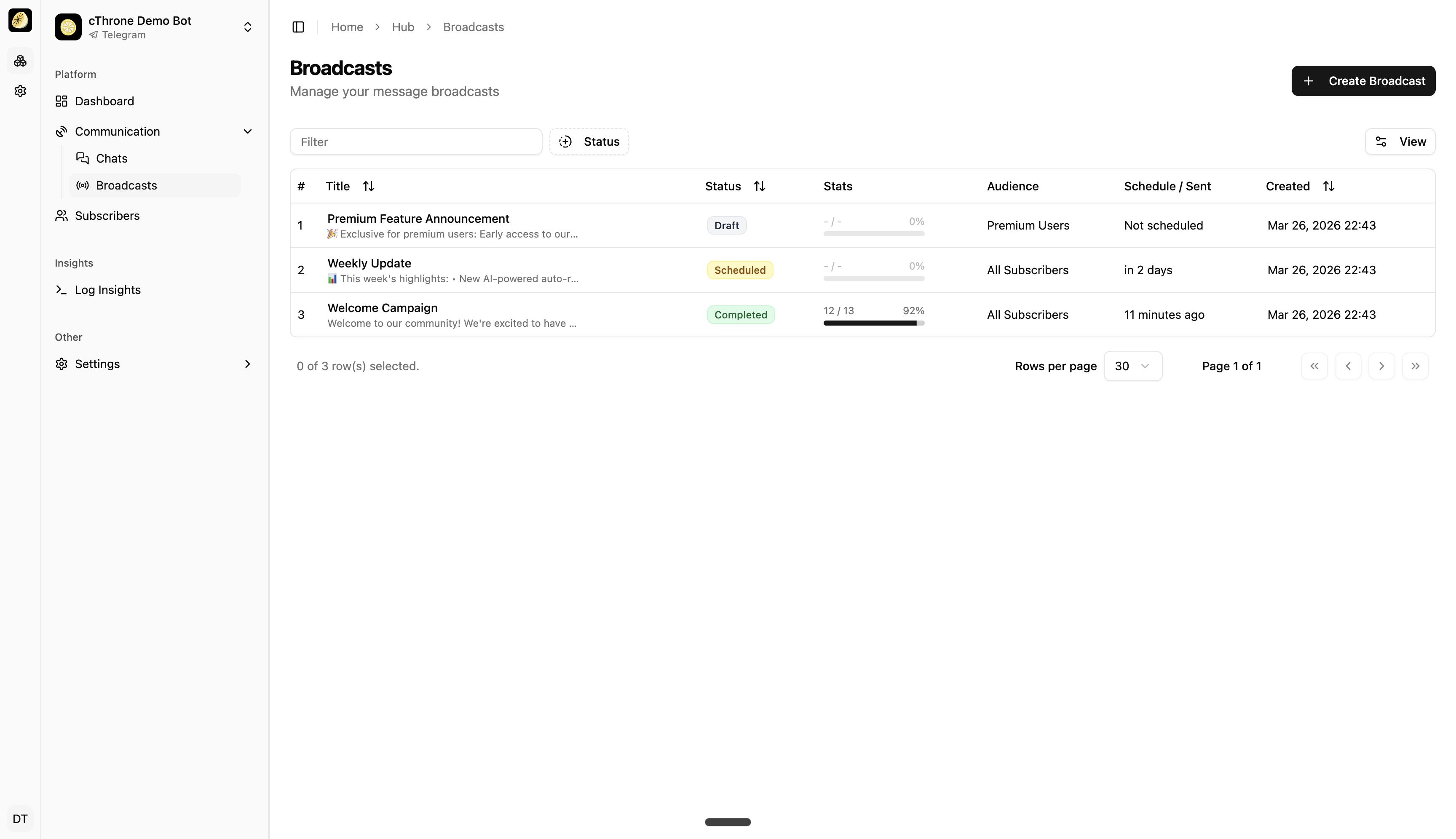 Broadcasts Interface