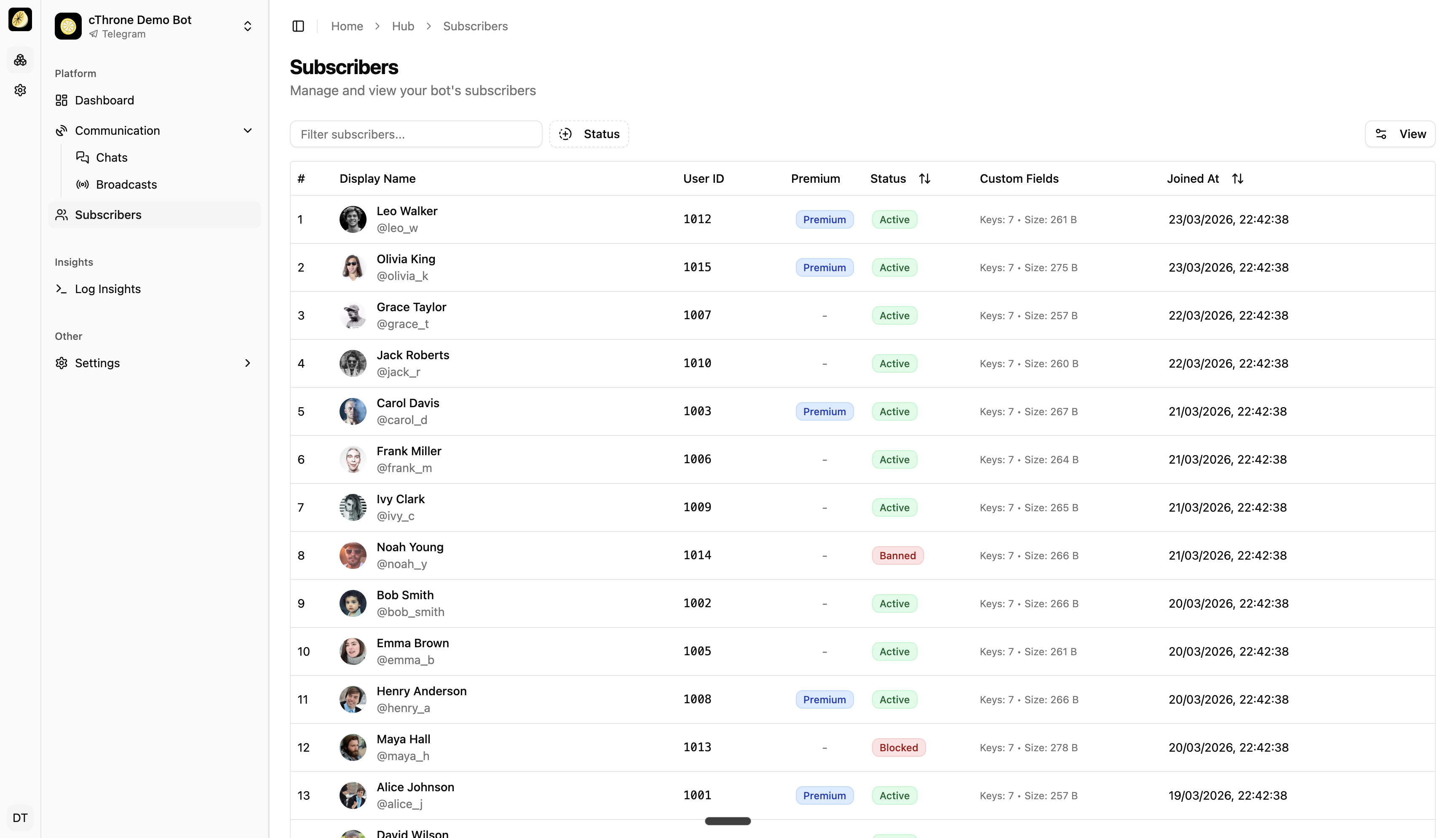 Subscribers Interface